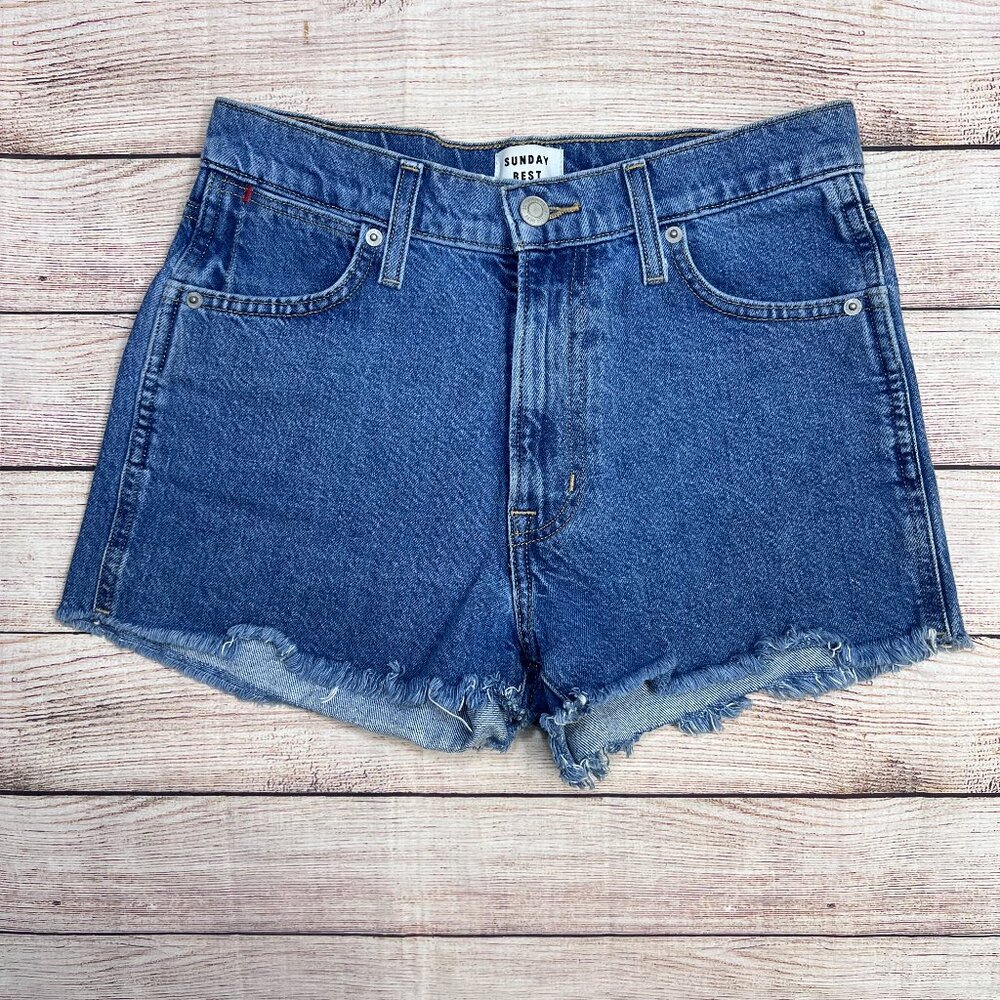 Sunday Best‎ Cut-Off Denim Shorts | Size 24 | Medium Wash | High Rise Raw Frayed